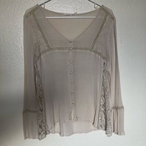 Blu Pepper Cream Boho Blouse long sleeve